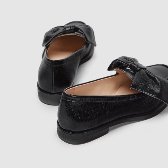 Zara black leather loafers with bow - Picture 4 of 5